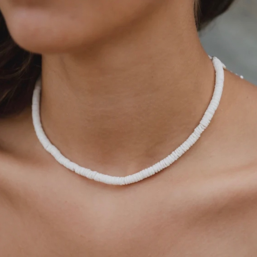 Puka shell necklace jewelry white beaded necklace puka choker vacation tropical